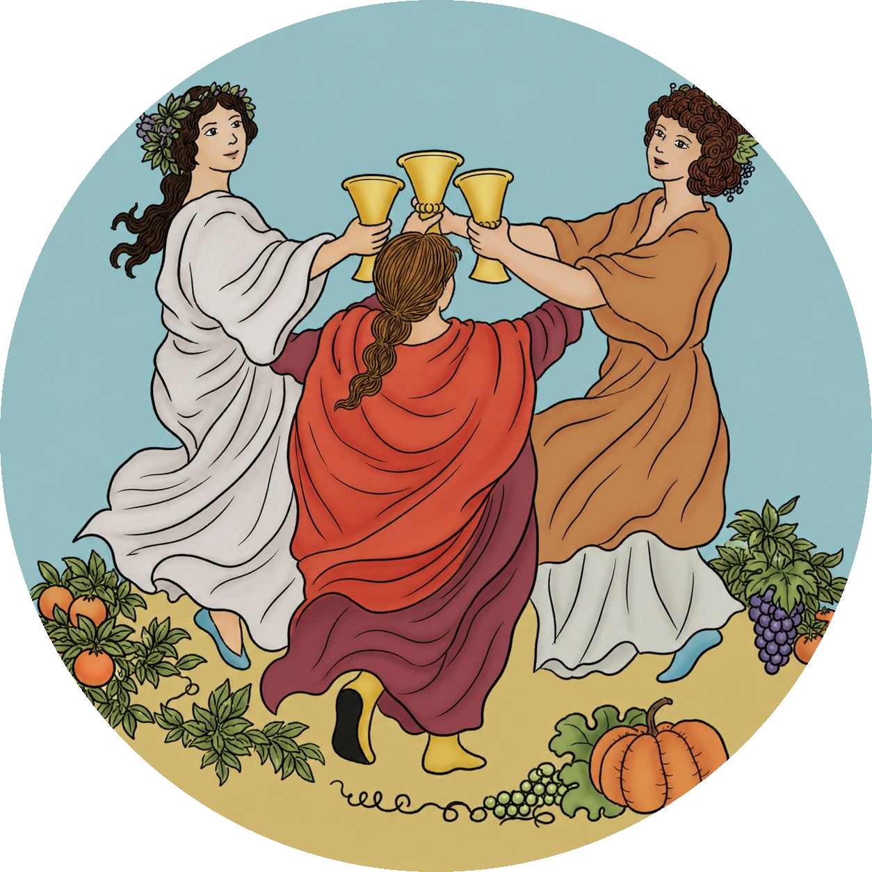 컵 3 카드의 춤추는 원 상징 이미지
