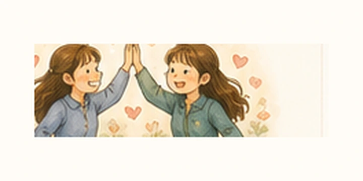 다른 사람의 성공을 함께 기뻐하는 모습을 표현한 동화풍 삽화